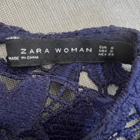 ZARA Lace Top with short sleeves / Navy Blue / Size S - Picture 3 of 6